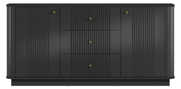 Comodă cu sertare pe soclu Vesper 160 cm - negru / mânere aurii