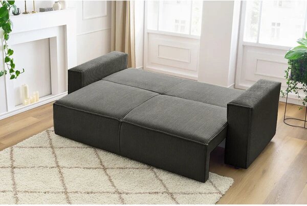 Canapea extensibila 3 locuri Capri cu lada de depozitare, Bej - Gri, 240x87x85 cm