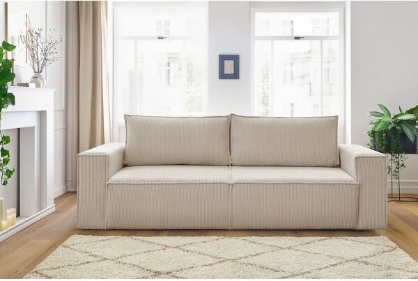 Canapea extensibila 3 locuri Capri cu lada de depozitare, Bej - Gri, 240x87x85 cm