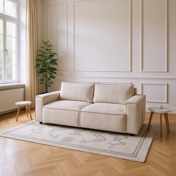 Canapea extensibila 3 locuri Capri cu lada de depozitare, Bej - Gri, 240x87x85 cm