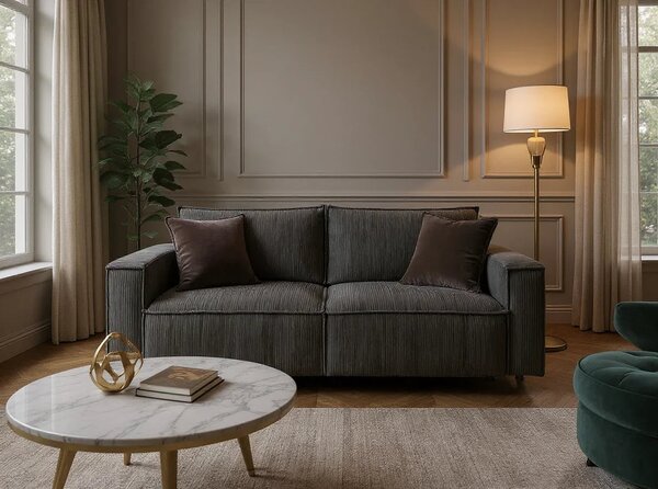 Canapea extensibila 3 locuri Capri cu lada de depozitare, Bej - Gri, 240x87x85 cm