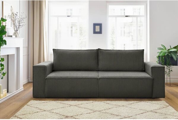 Canapea extensibila 3 locuri Capri cu lada de depozitare, Bej - Gri, 240x87x85 cm