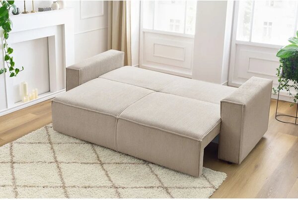 Canapea extensibila 3 locuri Capri cu lada de depozitare, Bej - Gri, 240x87x85 cm