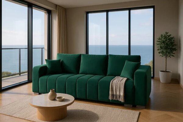 Canapea Extensibilă 3 locuri Armando, cu ladă de depozitare, Verde - Gri, 230x92x90 cm