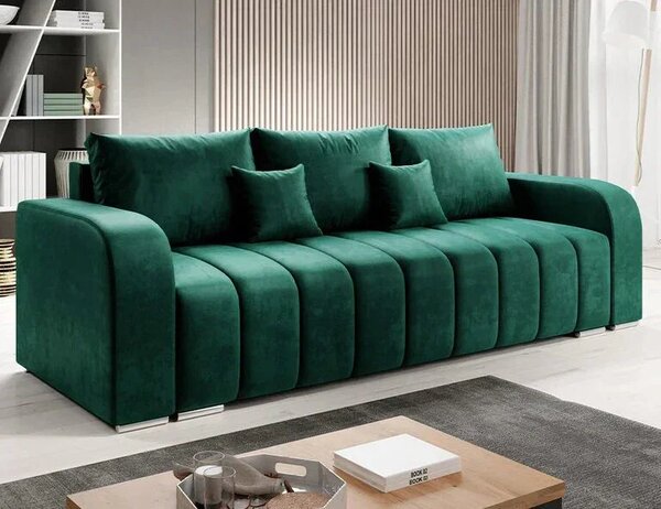 Canapea Extensibilă 3 locuri Armando, cu ladă de depozitare, Verde - Gri, 230x92x90 cm