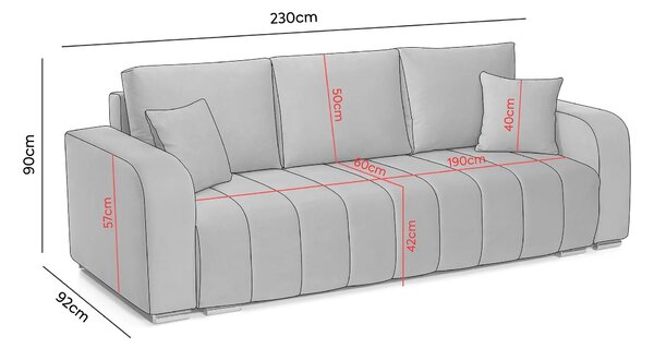 Canapea Extensibilă 3 locuri Armando, cu ladă de depozitare, Verde - Gri, 230x92x90 cm