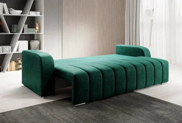Canapea Extensibilă 3 locuri Armando, cu ladă de depozitare, Verde - Gri, 230x92x90 cm
