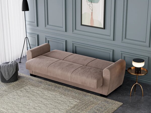 Canapea Extensibilă 3 locuri Valencia, cu ladă de depozitare, Bej - Gri, 220x68x90 cm