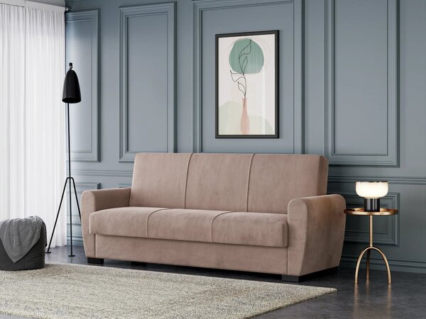 Canapea Extensibilă 3 locuri Valencia, cu ladă de depozitare, Bej - Gri, 220x68x90 cm