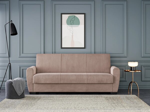Canapea Extensibilă 3 locuri Valencia, cu ladă de depozitare, Bej - Gri, 220x68x90 cm