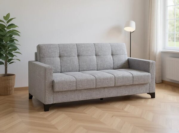 Canapea extensibila 3 locuri Salonika, cu lada de depozitare, Gri, 215x70x95 cm
