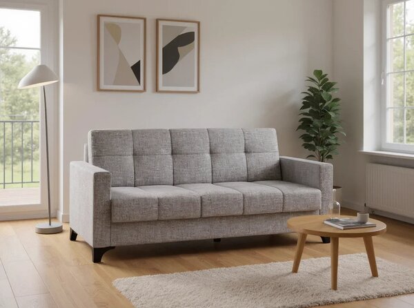 Canapea extensibila 3 locuri Salonika, cu lada de depozitare, Gri, 215x70x95 cm