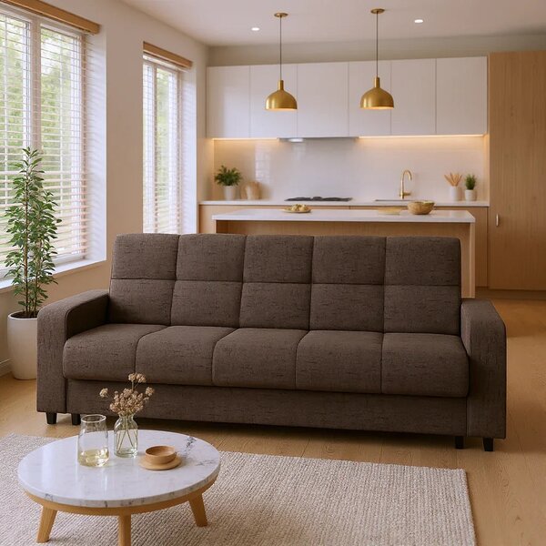 Canapea extensibila 3 locuri Thassos cu lada de depozitare, Bej - Maro, 220x70x90 cm