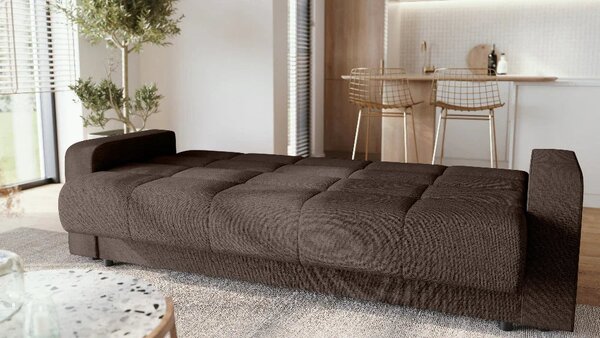 Canapea extensibila 3 locuri Thassos cu lada de depozitare, Bej - Maro, 220x70x90 cm