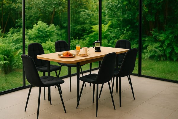 Set masă extensibilă Viena Stejar cu 6 Scaune Gya Negru