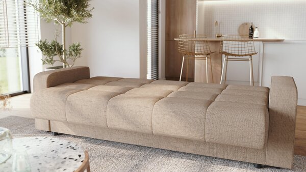 Canapea extensibila 3 locuri Thassos cu lada de depozitare, Bej - Maro, 220x70x90 cm