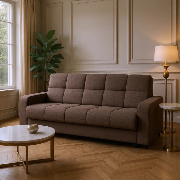 Canapea extensibila 3 locuri Thassos cu lada de depozitare, Bej - Maro, 220x70x90 cm