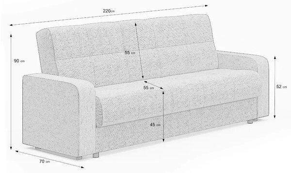 Canapea extensibila 3 locuri Thassos cu lada de depozitare, Bej - Maro, 220x70x90 cm