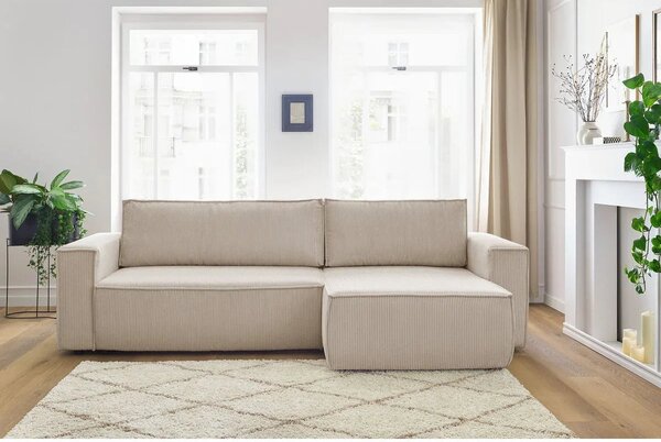 Coltar extensibil Capri interschimbabil cu lada de depozitare, Bej - Gri, 275x145x85 cm