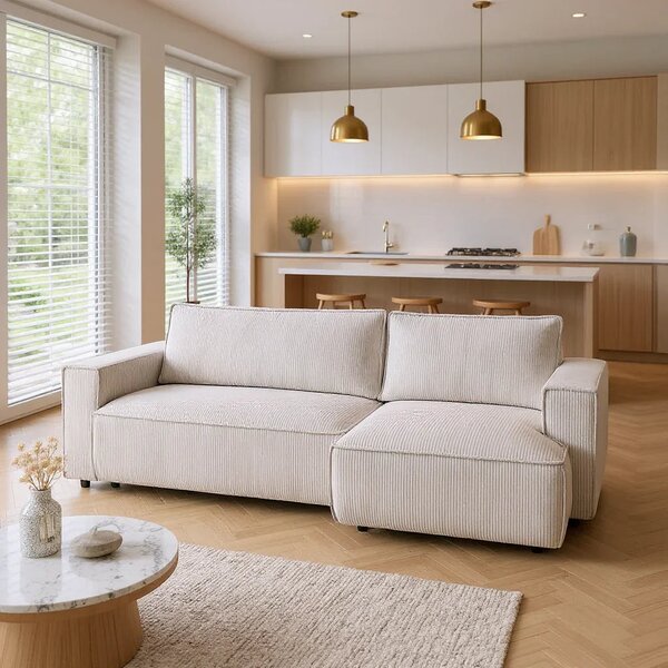 Coltar extensibil Capri interschimbabil cu lada de depozitare, Bej - Gri, 275x145x85 cm