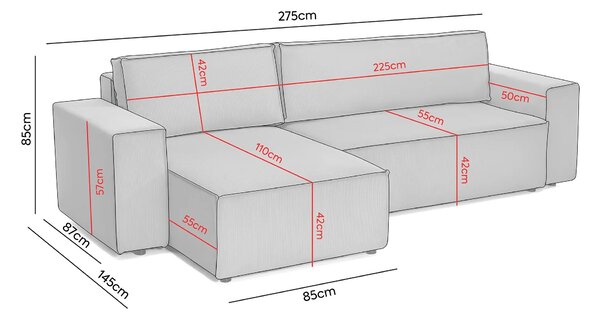 Coltar extensibil Capri interschimbabil cu lada de depozitare, Bej - Gri, 275x145x85 cm