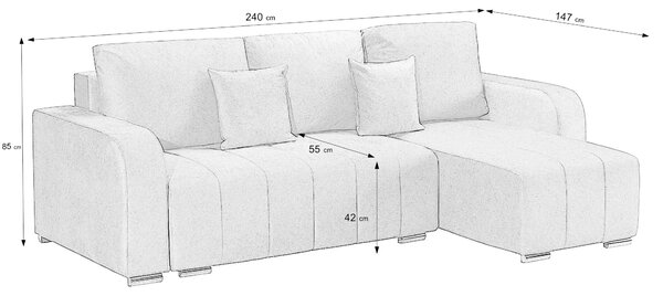 Coltar Extensibil 3 locuri Armando, cu ladă de depozitare, Verde - Gri, 240x147x85 cm