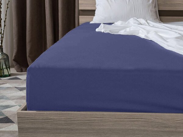 Cearsaf jersey albastru marin 90 x 200 cm