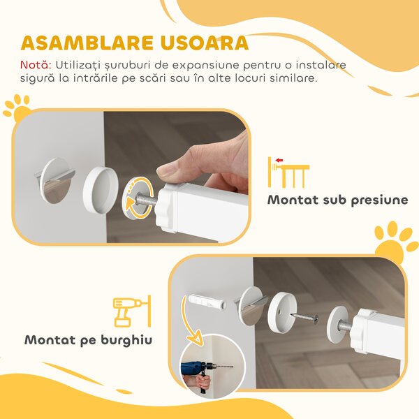 PawHut Barieră de Siguranță Interioară pentru Câini cu 2 Extensii și Ușă pentru Pisici, 76-104x77 cm, Alb | Aosom Romania