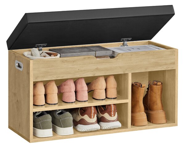 Banca cu dulap pentru incaltaminte si sezut negru din piele ecologica TAYLOR ARTISAN 80x30x44 cm