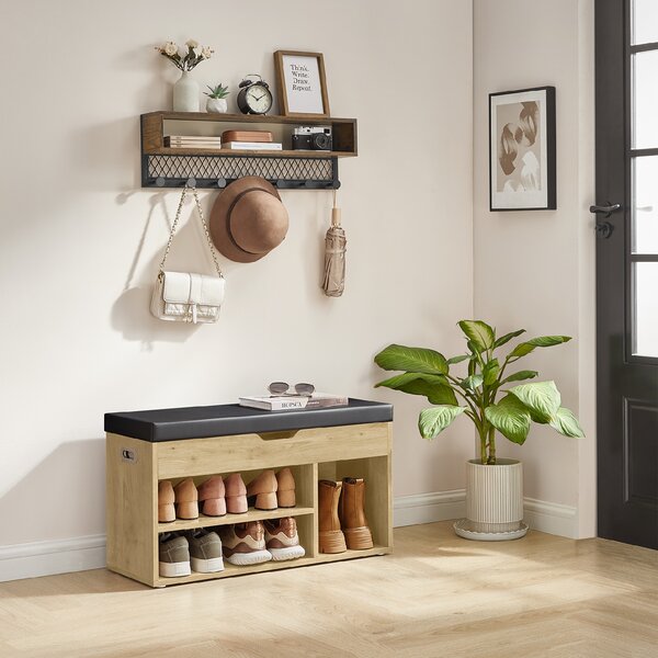 Banca cu dulap pentru incaltaminte si sezut negru din piele ecologica TAYLOR ARTISAN 80x30x44 cm