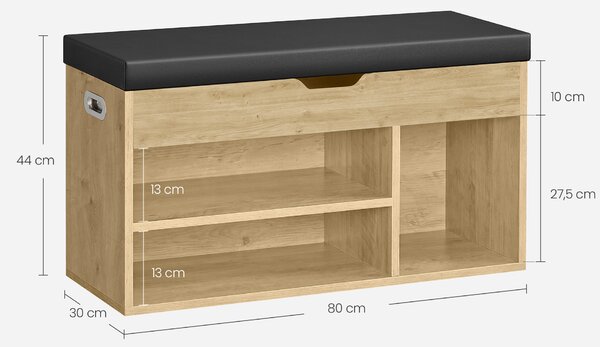 Banca cu dulap pentru incaltaminte si sezut negru din piele ecologica TAYLOR ARTISAN 80x30x44 cm