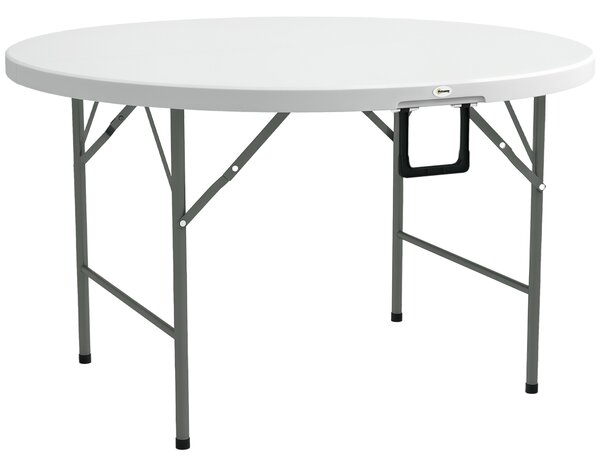 Outsunny Masă Pliabilă de Grădină Φ122 cm, Masă de Picnic Rotundă pentru 6 Persoane, Cadru Metalic, Alb | Aosom Romania