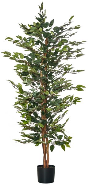 HOMCOM Plantă Ficus Falsă, Plantă Înaltă de 150cm, Plantă Artificială Decorativă pentru Interior și Exterior, Ø17x14.5 cm, Verde | Aosom Romania