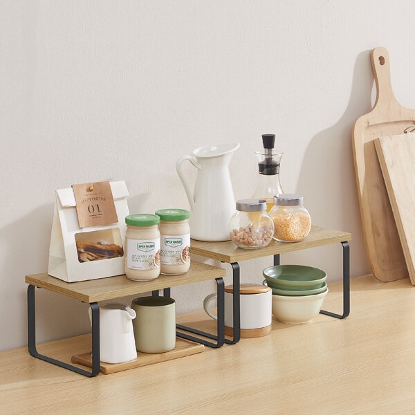 Set 2 etajere de bucatarie MARZO, stejar artisan/neagra