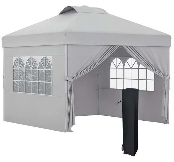 Outsunny Pavilion Pliabil cu Înălțime Reglabilă, Ușă, 2 Ferestre și Geantă de Transport, 297x297x284 cm, Gri Deschis | Aosom Romania