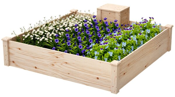 Outsunny Jardinieră de Exterior cu Compostor și Bază Deschisă din Lemn de Brad, 123x123x25,5 cm, Lemn Natural | Aosom Romania