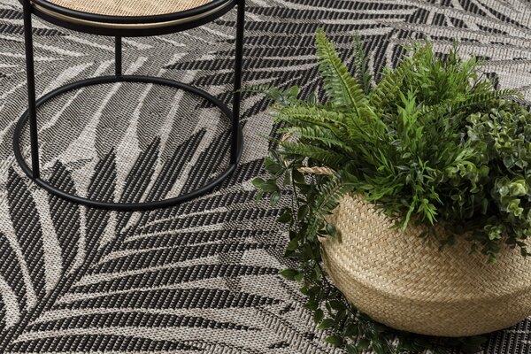 Covor sisal Floorlux 20504 Frunze argintiu si negru Junglă - SECUNDAR-COTATI PRODUSUL