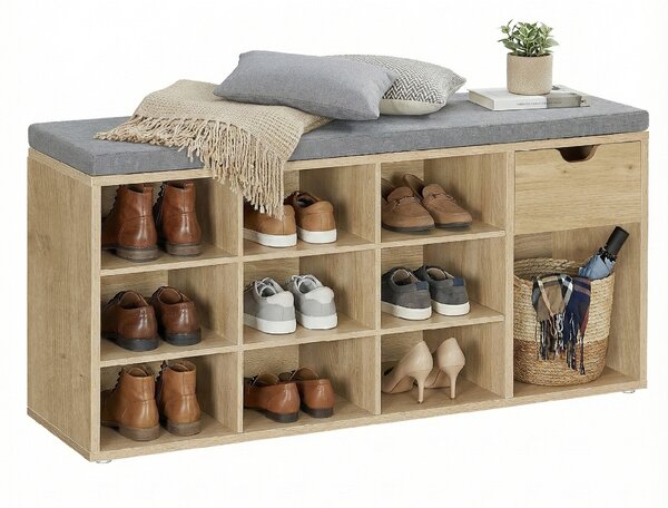 Pantofar cu banca cu sezut gri si sertar TAYLOR ARTISAN 104x30x48 cm, alb