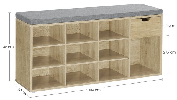 Pantofar cu banca cu sezut gri si sertar TAYLOR ARTISAN 104x30x48 cm, alb