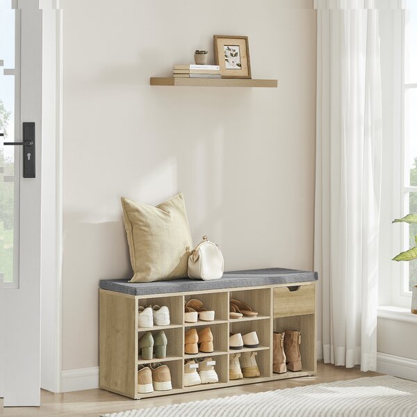 Pantofar cu banca cu sezut gri si sertar TAYLOR ARTISAN 104x30x48 cm, alb
