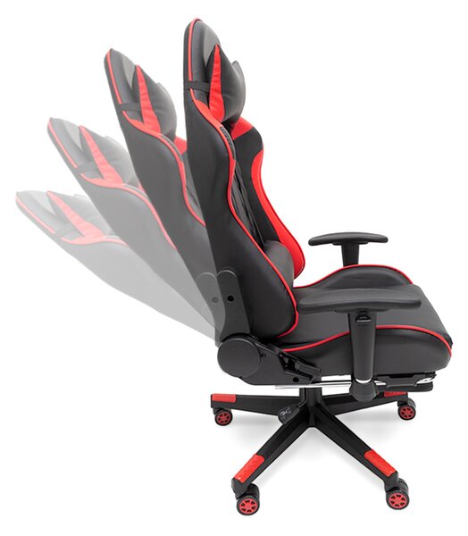 Scaun de gaming, cu funcție de masaj și suport pentru picioare - roșu