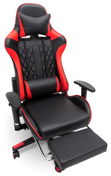 Scaun de gaming, cu funcție de masaj și suport pentru picioare - roșu
