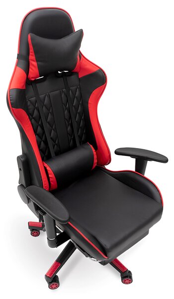 Scaun de gaming, cu funcție de masaj și suport pentru picioare - roșu