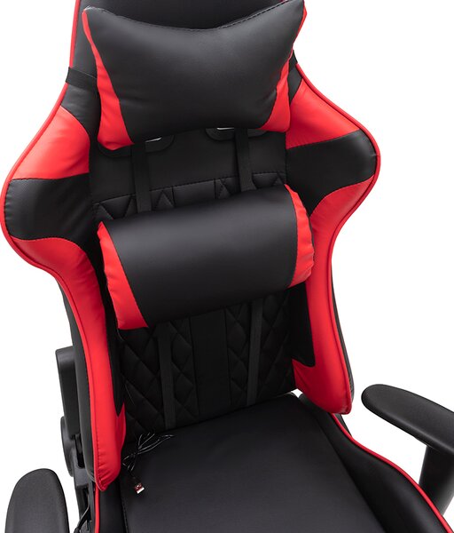 Scaun de gaming, cu funcție de masaj și suport pentru picioare - roșu