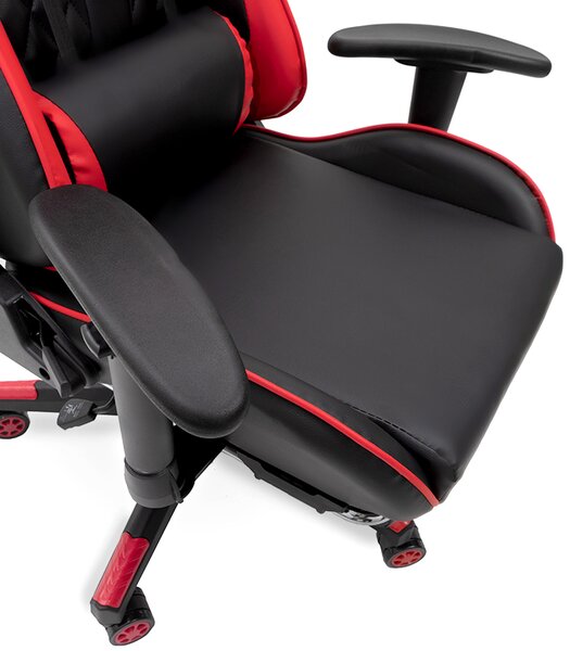 Scaun de gaming, cu funcție de masaj și suport pentru picioare - roșu