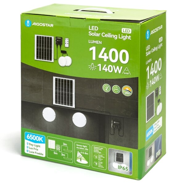Aigostar - Set 2 buc. plafoniere solare LED 3,7V 12000 mAh IP65 + telecomandă