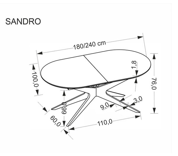 Masa extensibila SANDRO, negru, 180/240x100x76 cm