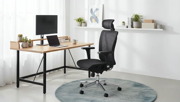Scaun birou VIXEN, negru/crom, stofa clasica/metal, 68x65x117/125 cm