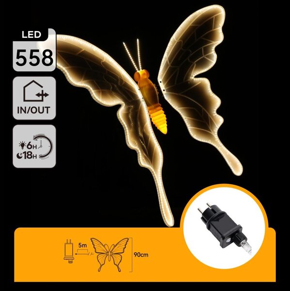 Aigostar - decorațiune LED pentru exterior 558xLED 90 cm IP44 fluture/alb cald
