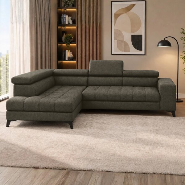 Coltar BAGGIO, sezlong stanga, stofa catifelata cappuccino - Poso 03